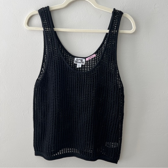 Women’s Black Crochet U-Neck Tank Sweater Future Collective Alani Noelle Size L - Picture 3 of 8